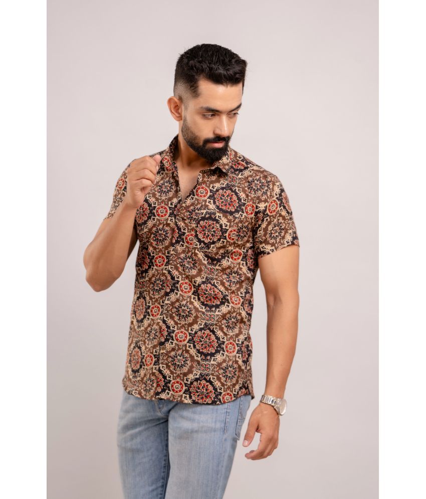     			Frionkandy 100% Cotton Regular Fit Printed Half Sleeves Men's Casual Shirt - Brown ( Pack of 1 )