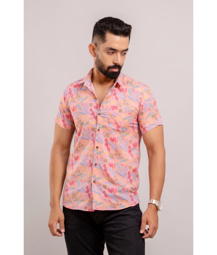     			Frionkandy 100% Cotton Regular Fit Printed Half Sleeves Men's Casual Shirt - Pink ( Pack of 1 )