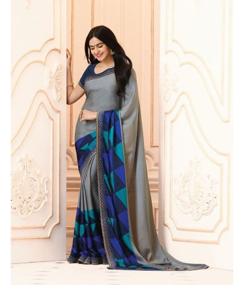     			Gazal Fashions Georgette Printed Saree With Blouse Piece - Grey ( Pack of 1 )