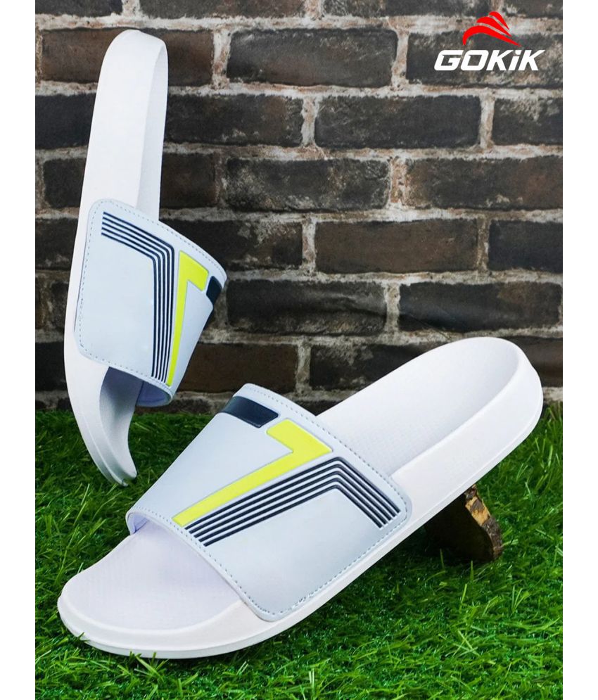     			Gokik White Men's Slide Flip Flop