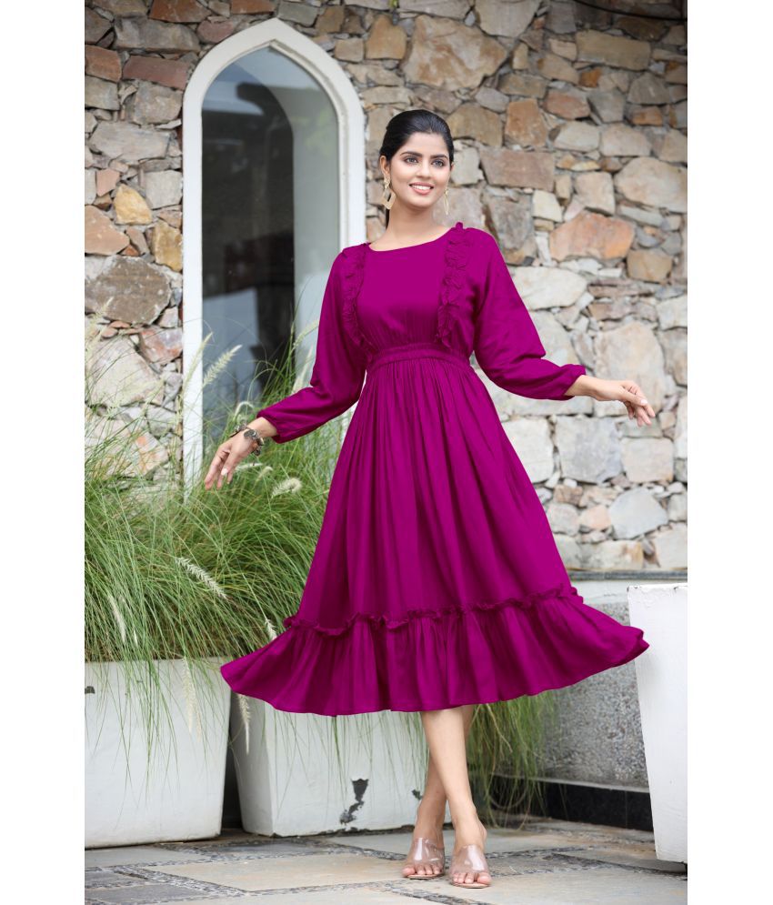     			JASH CREATION Polyester solid Knee Length Women's Fit & Flare Dress - Purple ( Pack of 1 )