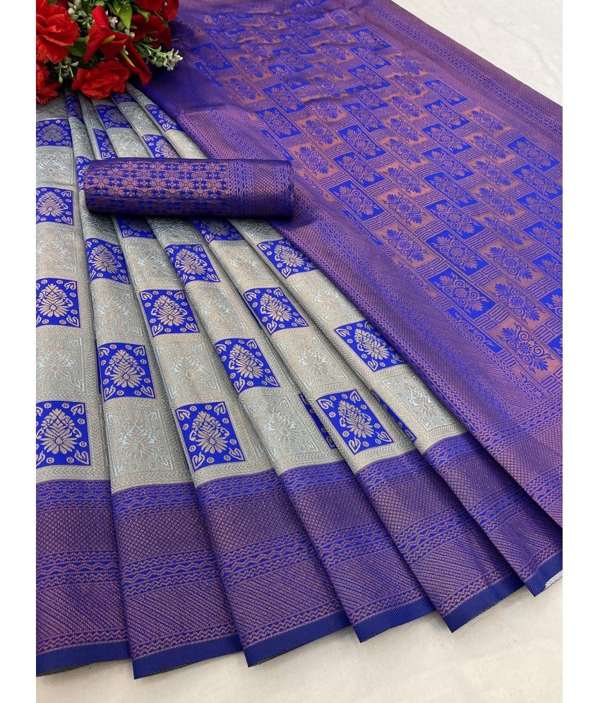     			JULEE Banarasi Silk Solid Saree With Blouse Piece - Blue ( Pack of 1 )