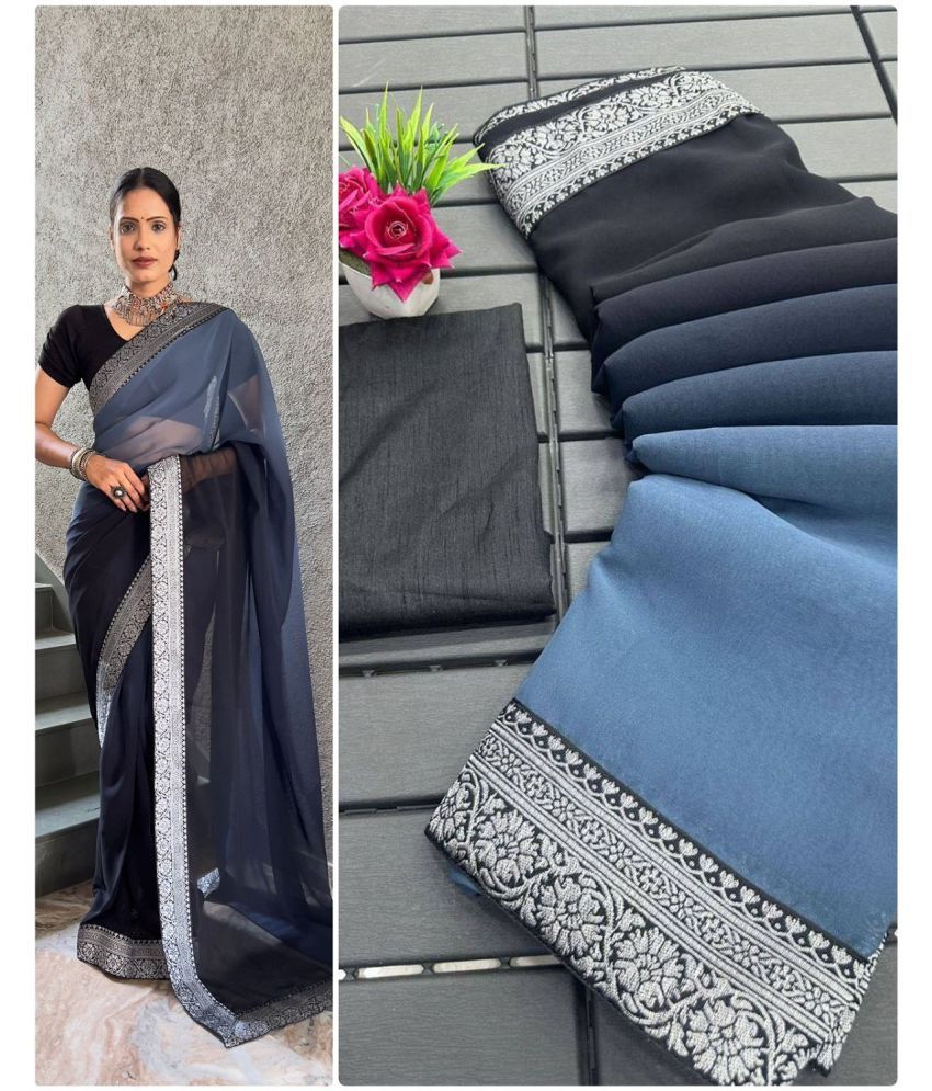     			JULEE Georgette Solid Saree With Blouse Piece - Grey ( Pack of 1 )