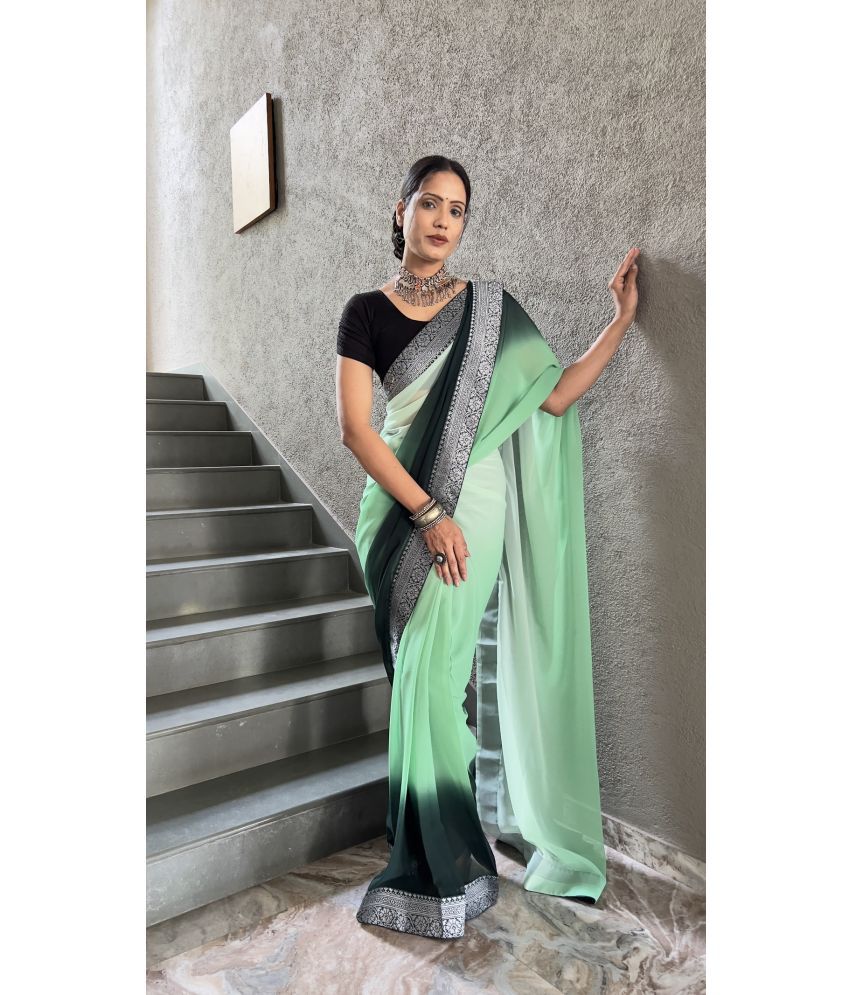     			JULEE Georgette Solid Saree With Blouse Piece - Green ( Pack of 1 )