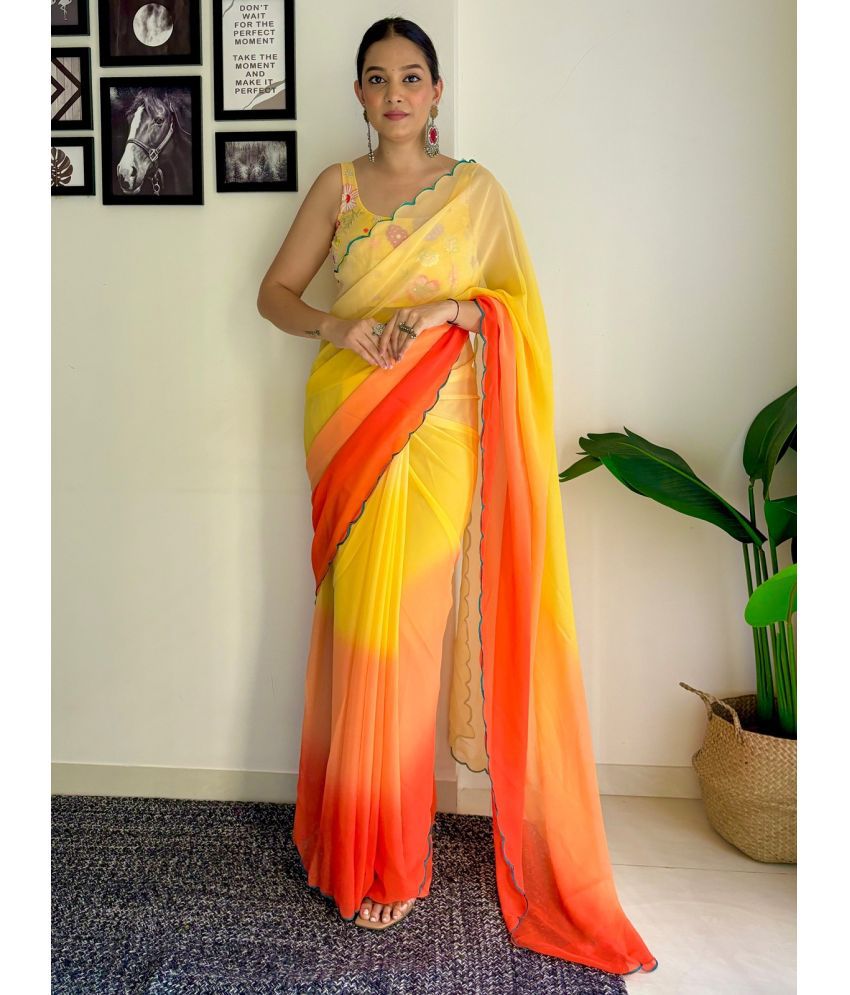     			JULEE Georgette Solid Saree With Blouse Piece - Orange ( Pack of 1 )