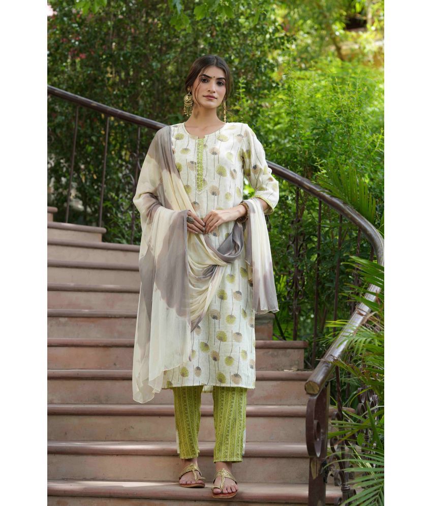     			Juniper Rayon Printed Kurti With Pants Women's Stitched Salwar Suit - Green ( Pack of 1 )