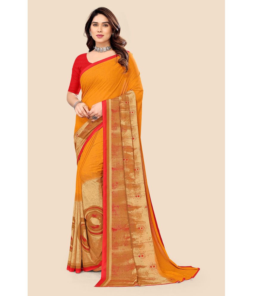     			Kanooda Prints Georgette Printed Saree With Blouse Piece - Mustard ( Pack of 1 )