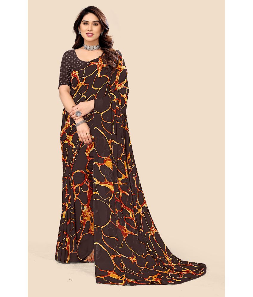     			Kanooda Prints Georgette Printed Saree With Blouse Piece - Brown ( Pack of 1 )