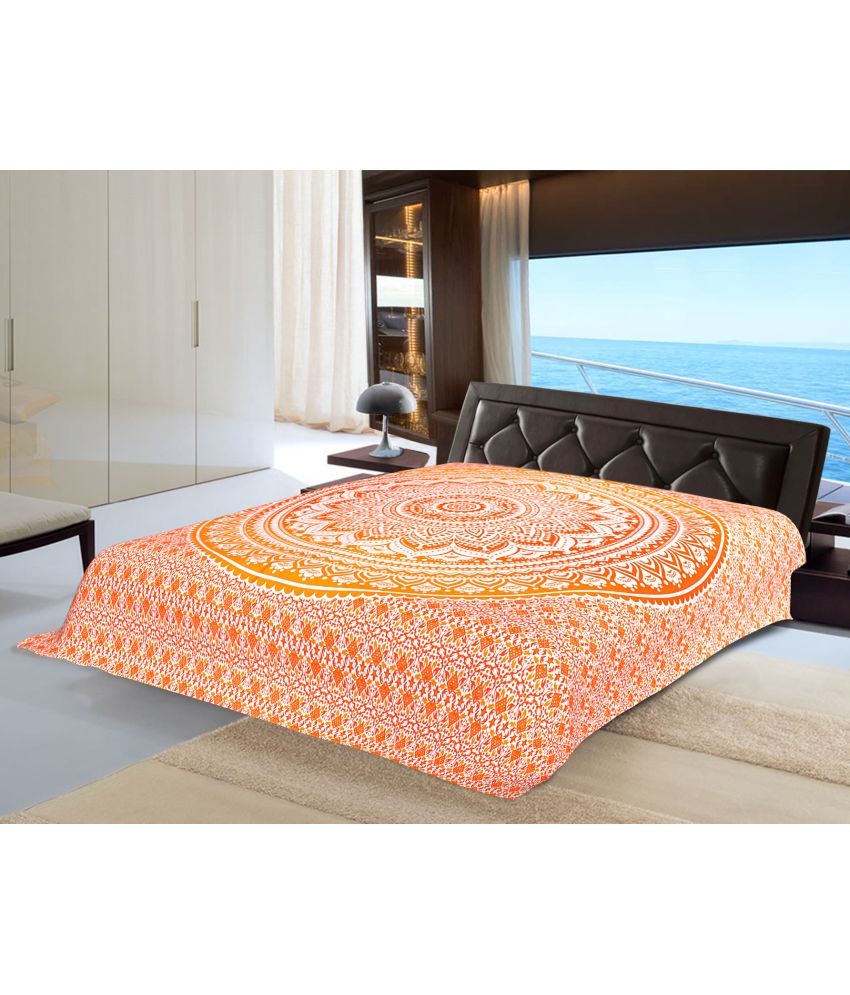     			Kargawal Cotton Floral 1 Double Bedsheet without Pillow cover - Orange