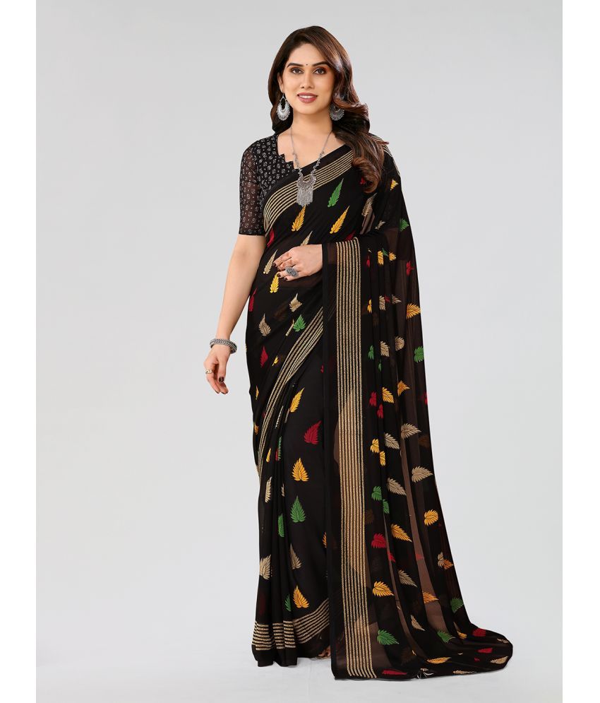     			Kashvi Sarees Georgette Printed Saree With Blouse Piece - Black ( Pack of 1 )