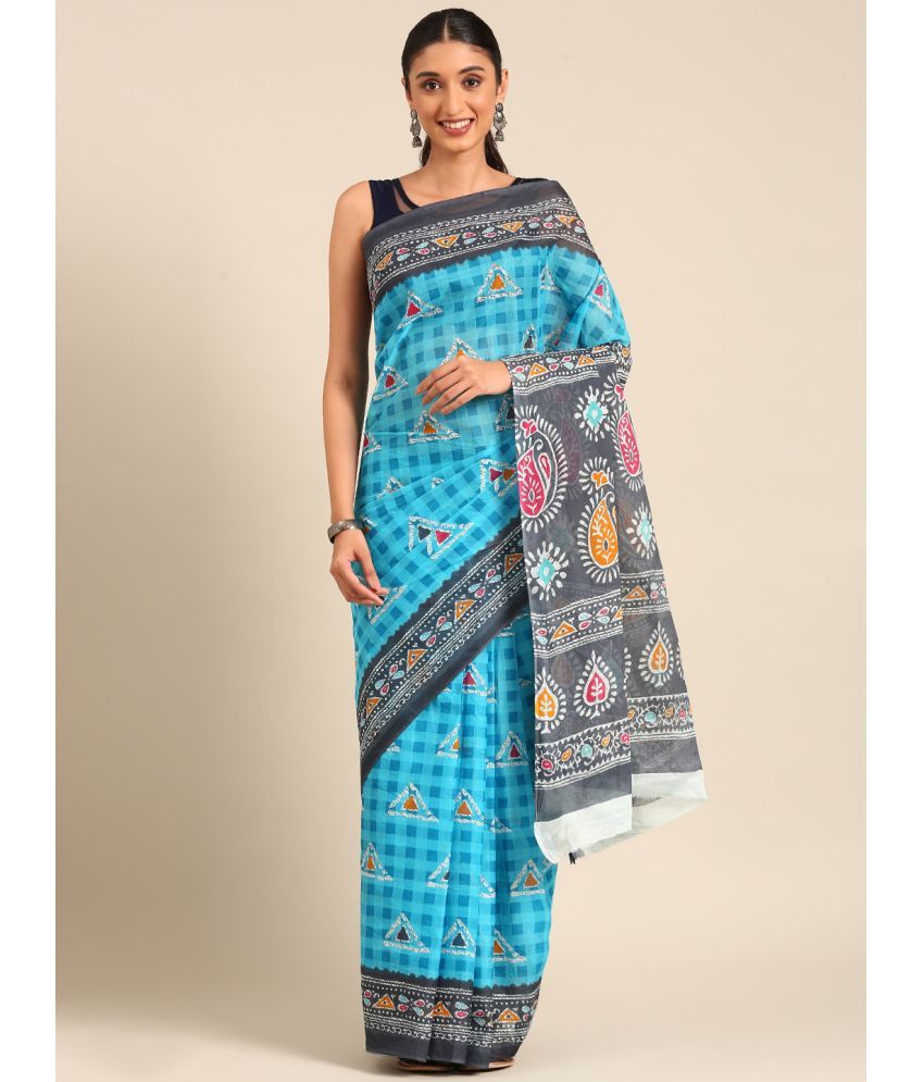     			SHANVIKA Cotton Printed Saree Without Blouse Piece - Blue ( Pack of 1 )