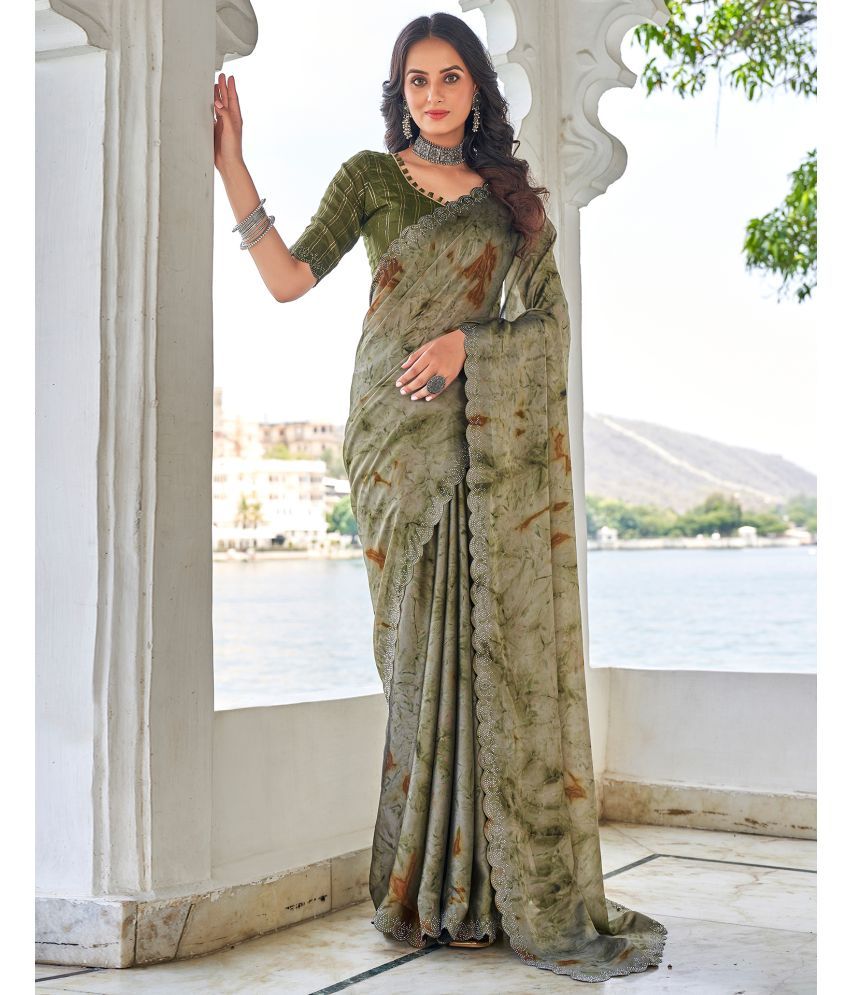     			Samah Georgette Printed Saree With Blouse Piece - Olive ( Pack of 1 )