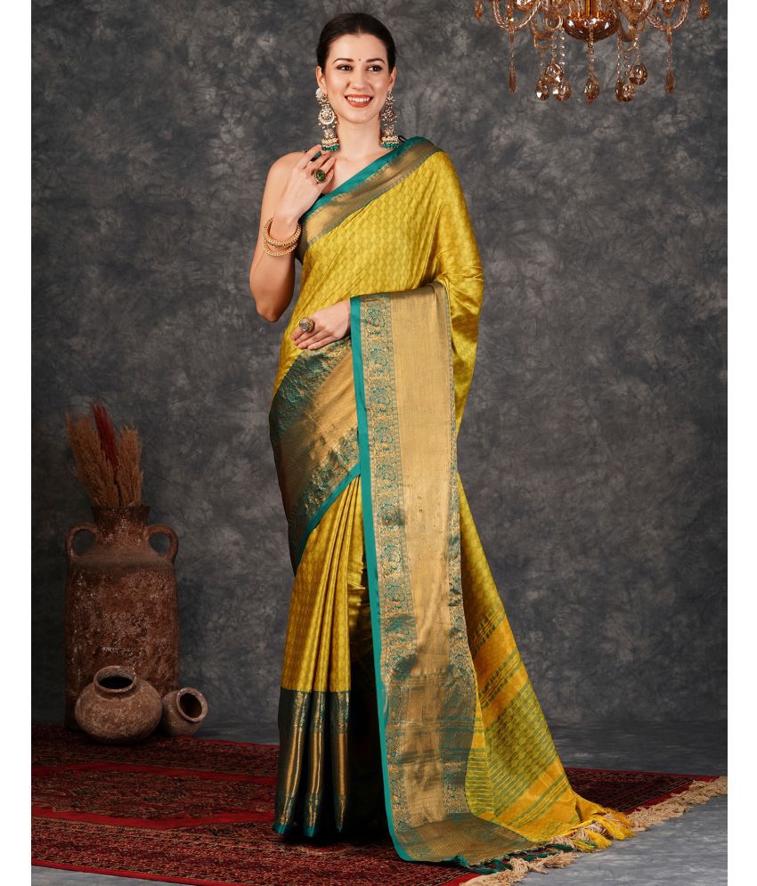     			Samah Silk Blend Woven Saree With Blouse Piece - Yellow ( Pack of 1 )