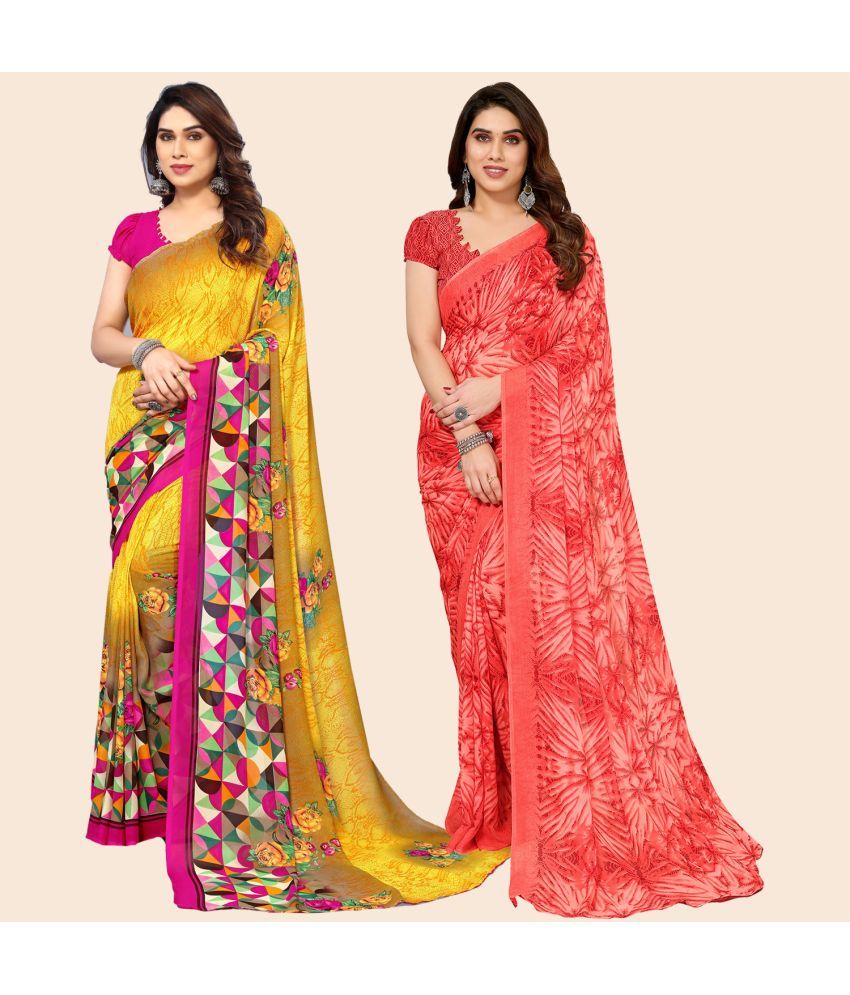     			ANAND SAREES Georgette Printed Saree With Blouse Piece - Multicolor ( Pack of 2 )