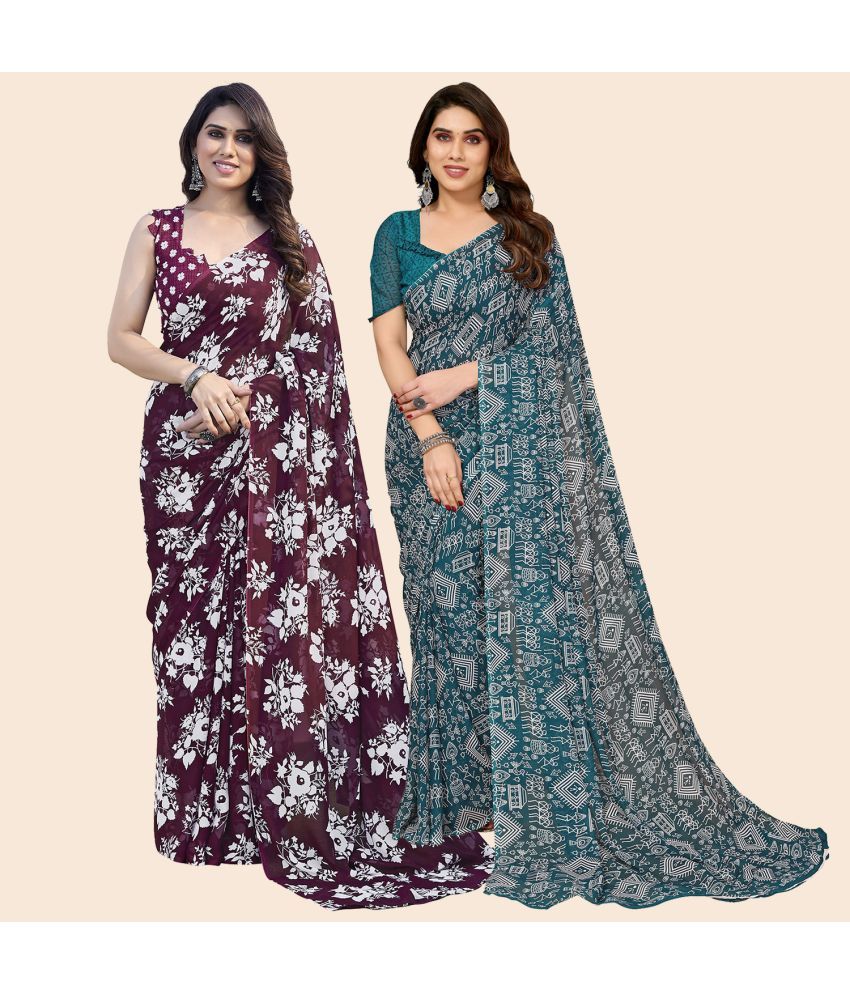     			ANAND SAREES Georgette Printed Saree With Blouse Piece - Multicolor ( Pack of 2 )