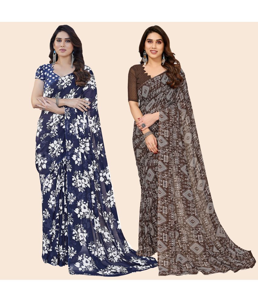     			ANAND SAREES Georgette Printed Saree With Blouse Piece - Multicolor ( Pack of 2 )