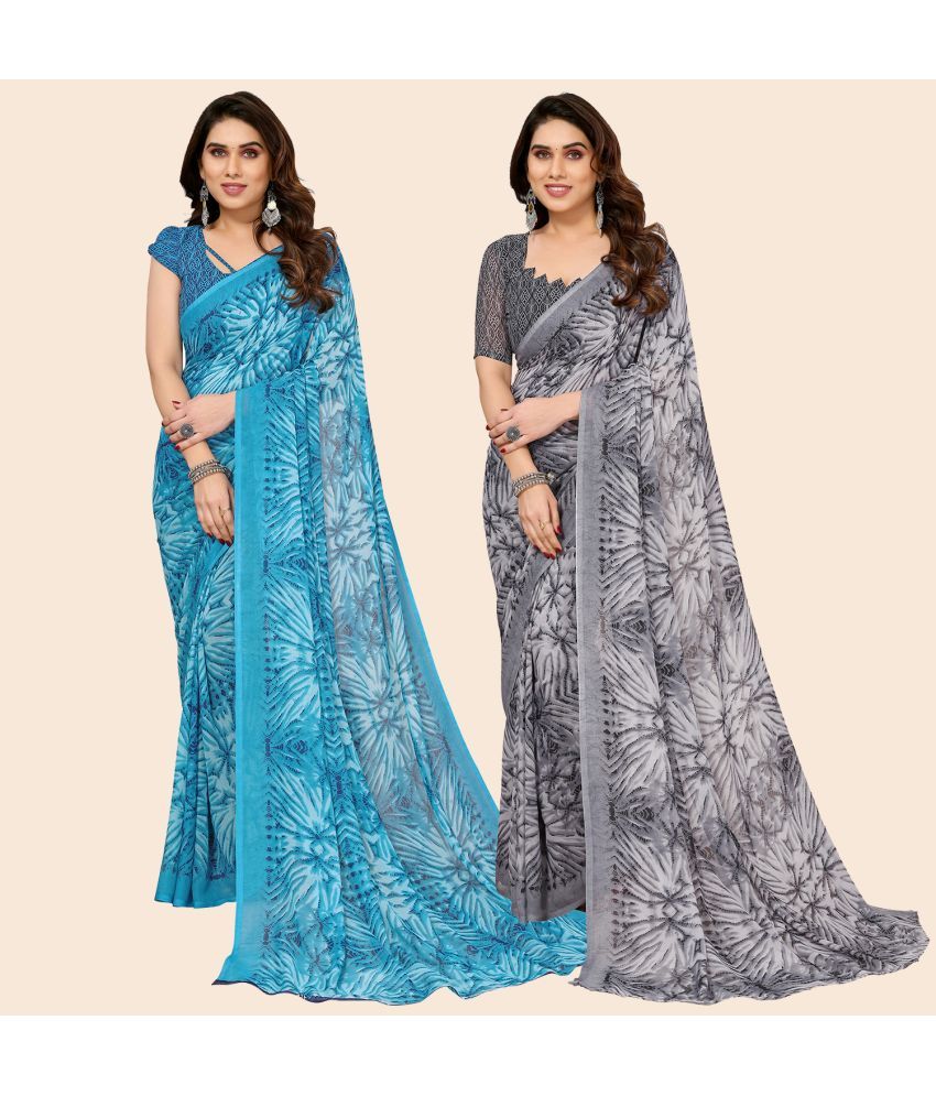     			ANAND SAREES Georgette Printed Saree With Blouse Piece - Multicolor ( Pack of 2 )