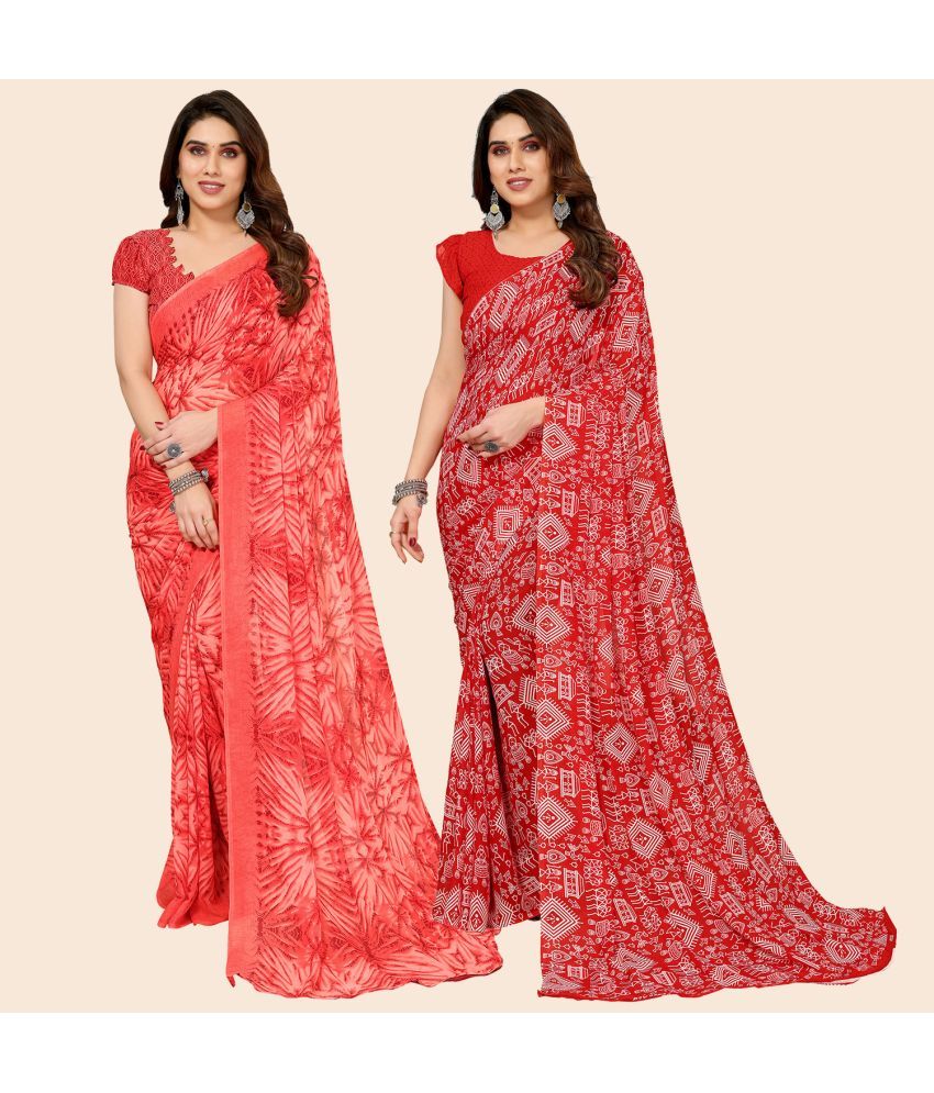     			ANAND SAREES Georgette Printed Saree With Blouse Piece - Multicolor ( Pack of 2 )