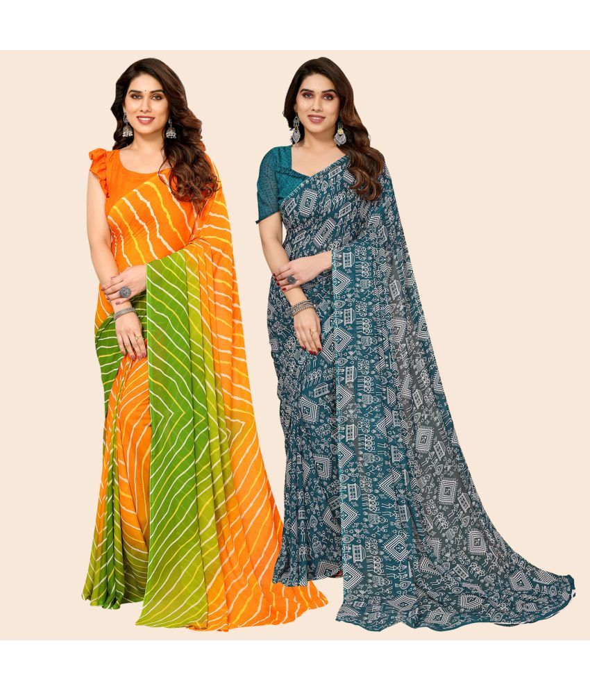     			ANAND SAREES Georgette Printed Saree With Blouse Piece - Multicolor ( Pack of 2 )