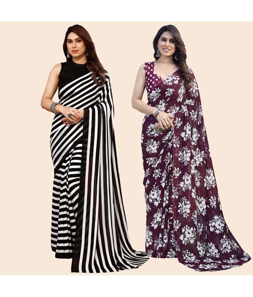     			ANAND SAREES Georgette Printed Saree With Blouse Piece - Multicolor ( Pack of 2 )