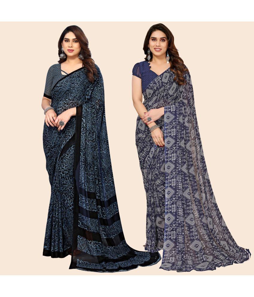     			ANAND SAREES Georgette Printed Saree With Blouse Piece - Multicolor ( Pack of 2 )