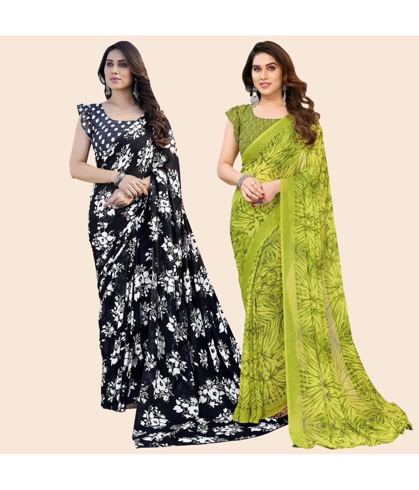     			ANAND SAREES Georgette Printed Saree With Blouse Piece - Multicolor ( Pack of 2 )