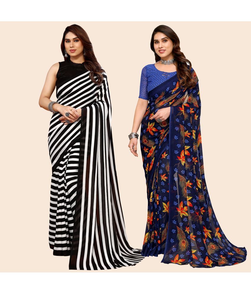     			ANAND SAREES Georgette Printed Saree With Blouse Piece - Multicolor ( Pack of 2 )