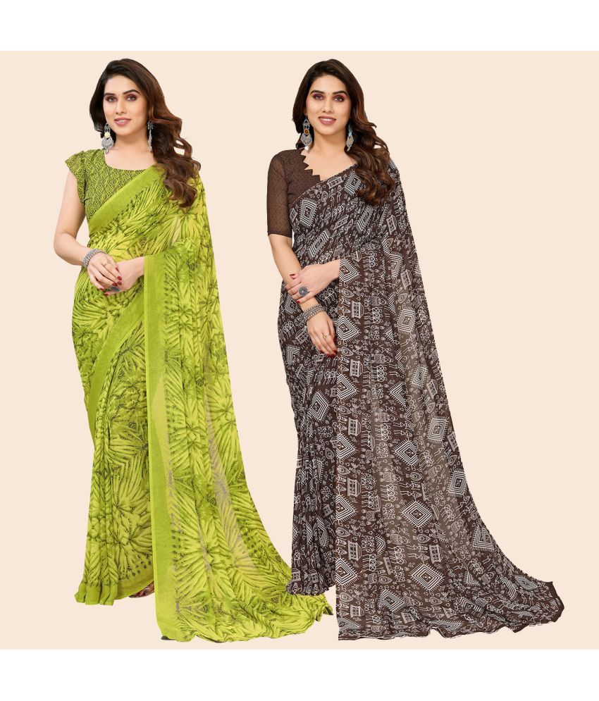     			ANAND SAREES Georgette Printed Saree With Blouse Piece - Multicolor ( Pack of 2 )