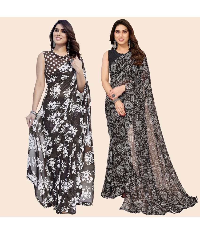     			ANAND SAREES Georgette Printed Saree With Blouse Piece - Multicolor ( Pack of 2 )