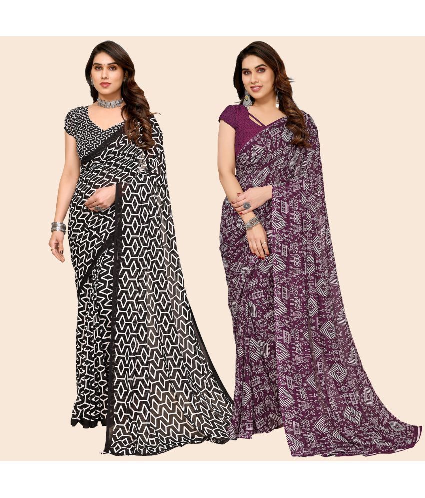     			ANAND SAREES Georgette Printed Saree With Blouse Piece - Multicolor ( Pack of 2 )