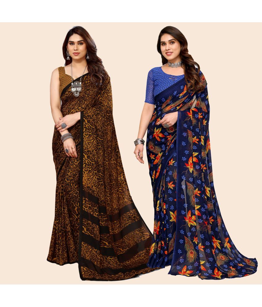     			ANAND SAREES Georgette Printed Saree With Blouse Piece - Multicolor ( Pack of 2 )