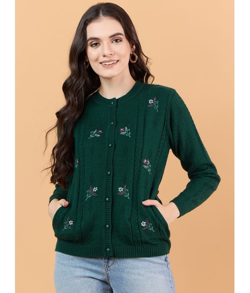     			Clapton Woollen Round Neck Women's Cardigans Dress - Green ( )