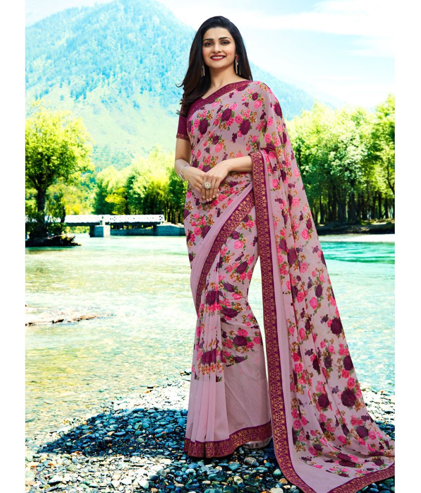     			Gazal Fashions Georgette Printed Saree With Blouse Piece - Pink ( Pack of 1 )