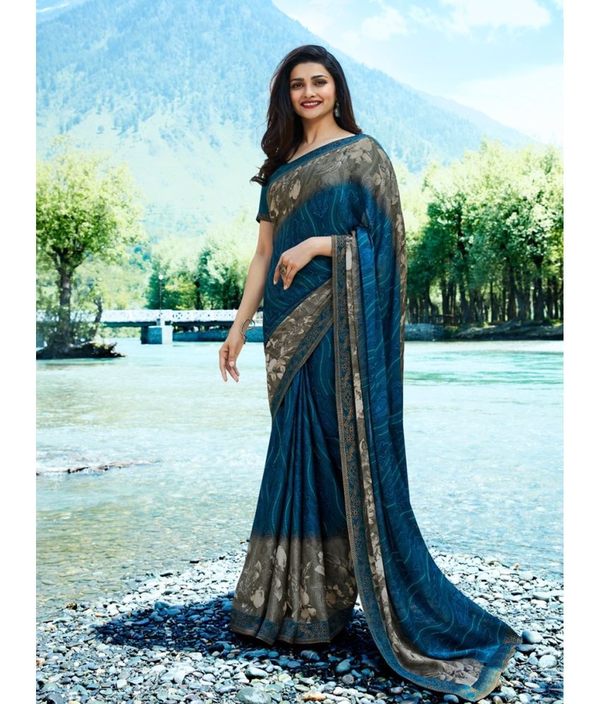     			Gazal Fashions Georgette Printed Saree With Blouse Piece - Grey ( Pack of 1 )