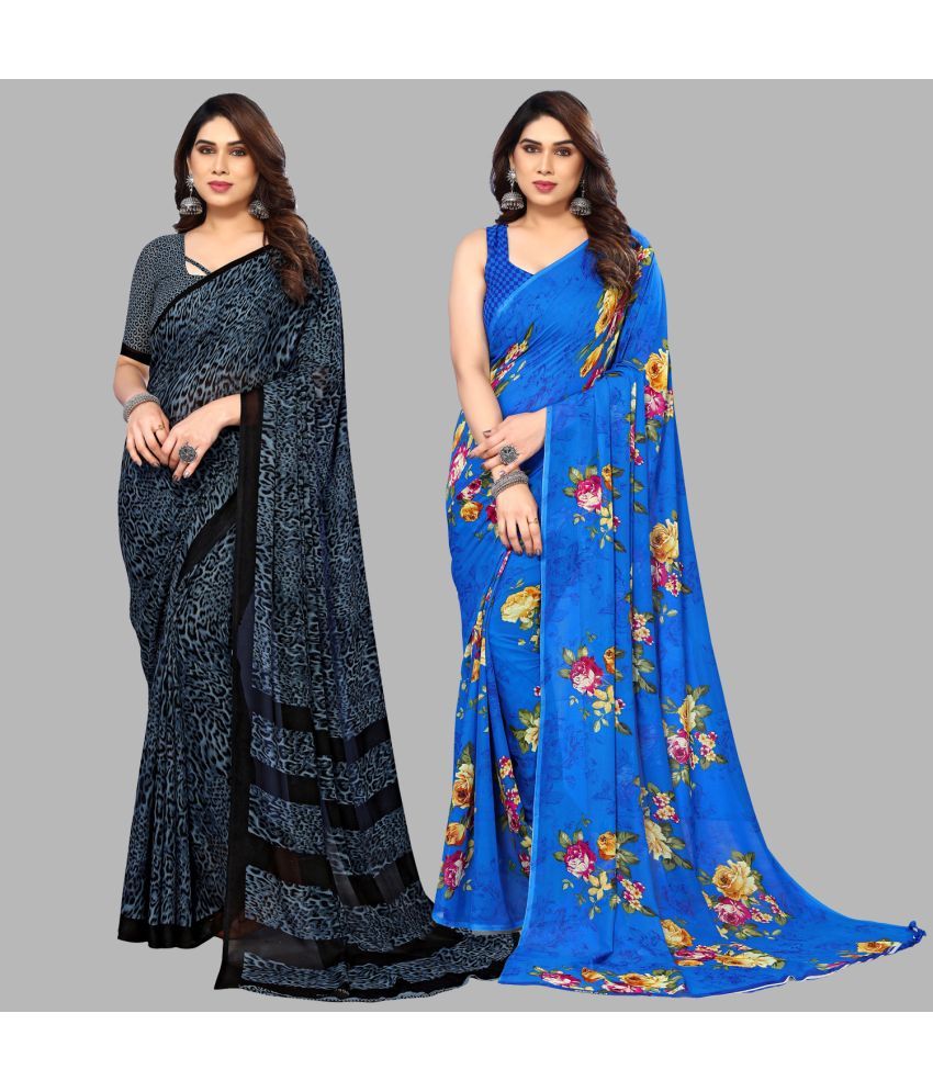     			Kashvi Sarees Georgette Printed Saree With Blouse Piece - Multicolor ( Pack of 2 )