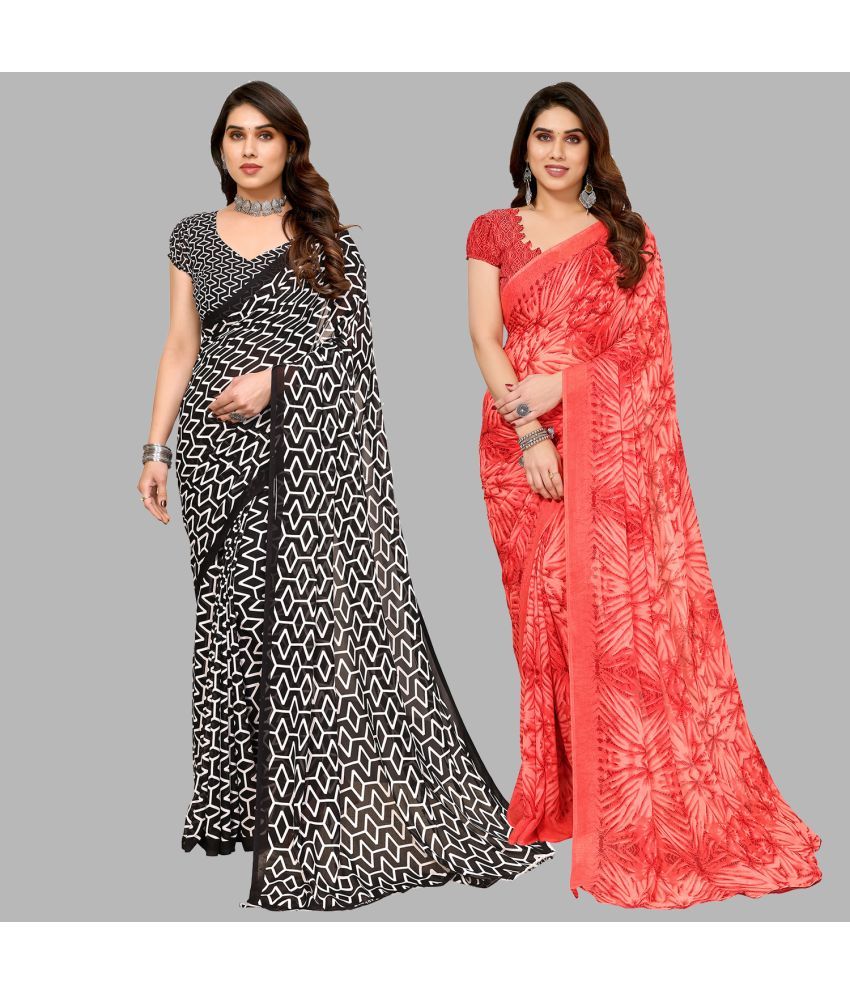     			Kashvi Sarees Georgette Printed Saree With Blouse Piece - Multicolor ( Pack of 2 )