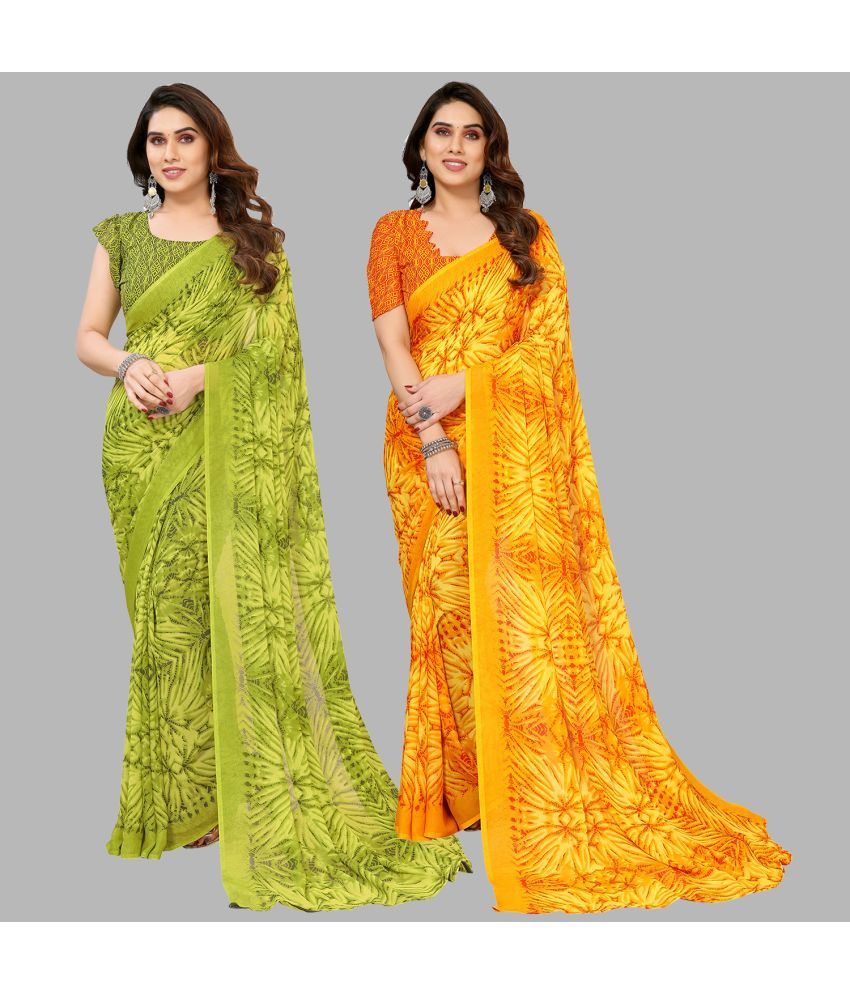     			Kashvi Sarees Georgette Printed Saree With Blouse Piece - Multicolor ( Pack of 2 )