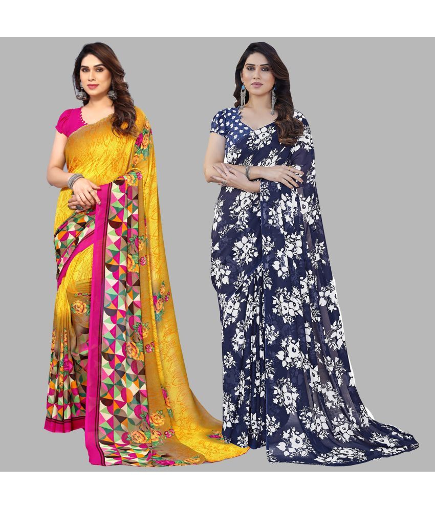     			Kashvi Sarees Georgette Printed Saree With Blouse Piece - Multicolor ( Pack of 2 )