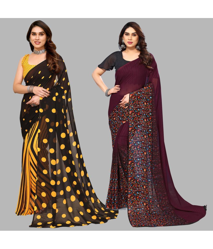     			Kashvi Sarees Georgette Printed Saree With Blouse Piece - Multicolor ( Pack of 2 )