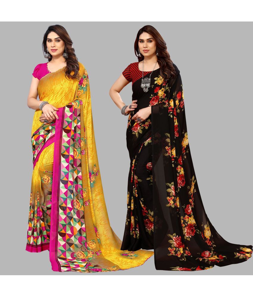     			Kashvi Sarees Georgette Printed Saree With Blouse Piece - Multicolor ( Pack of 2 )