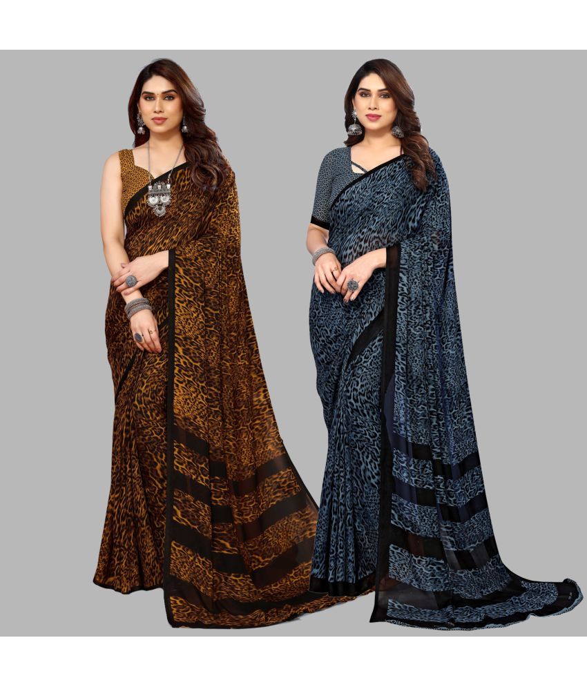     			Kashvi Sarees Georgette Printed Saree With Blouse Piece - Multicolor ( Pack of 2 )