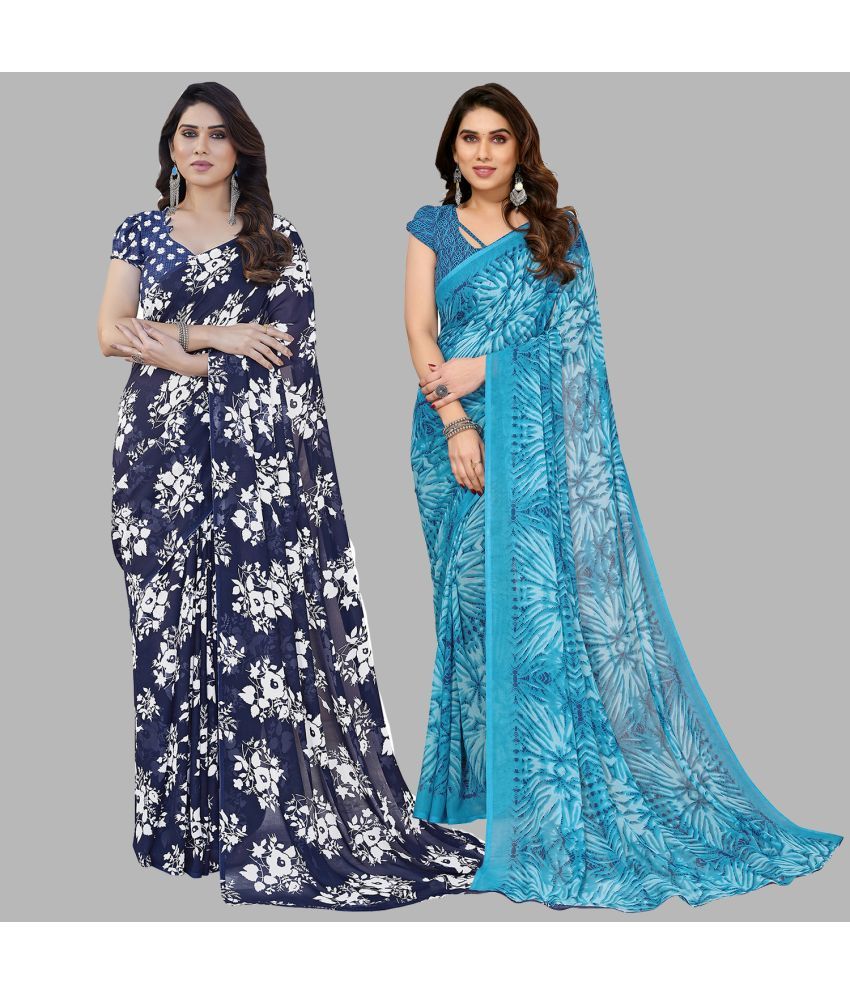     			Kashvi Sarees Georgette Printed Saree With Blouse Piece - Multicolor ( Pack of 2 )