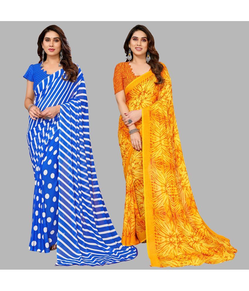     			Kashvi Sarees Georgette Printed Saree With Blouse Piece - Multicolor ( Pack of 2 )