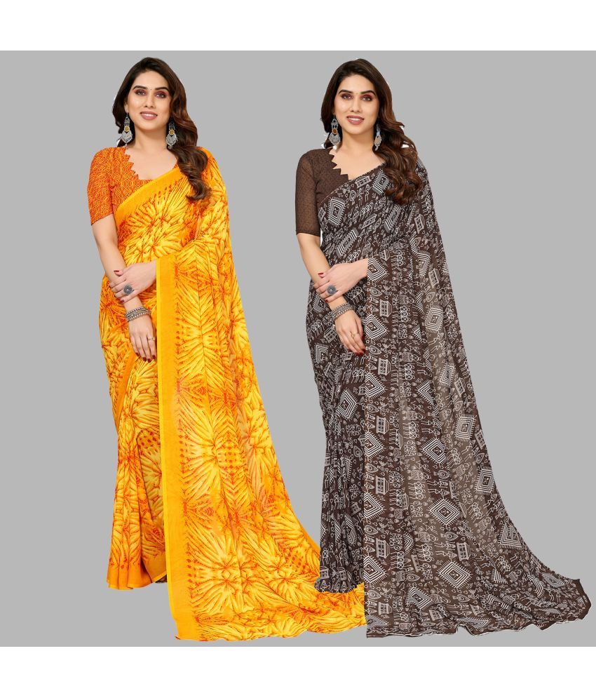 Kashvi Sarees Georgette Printed Saree With Blouse Piece - Multicolor ( Pack of 2 ) - Buy Kashvi Sarees Georgette Printed Saree... 