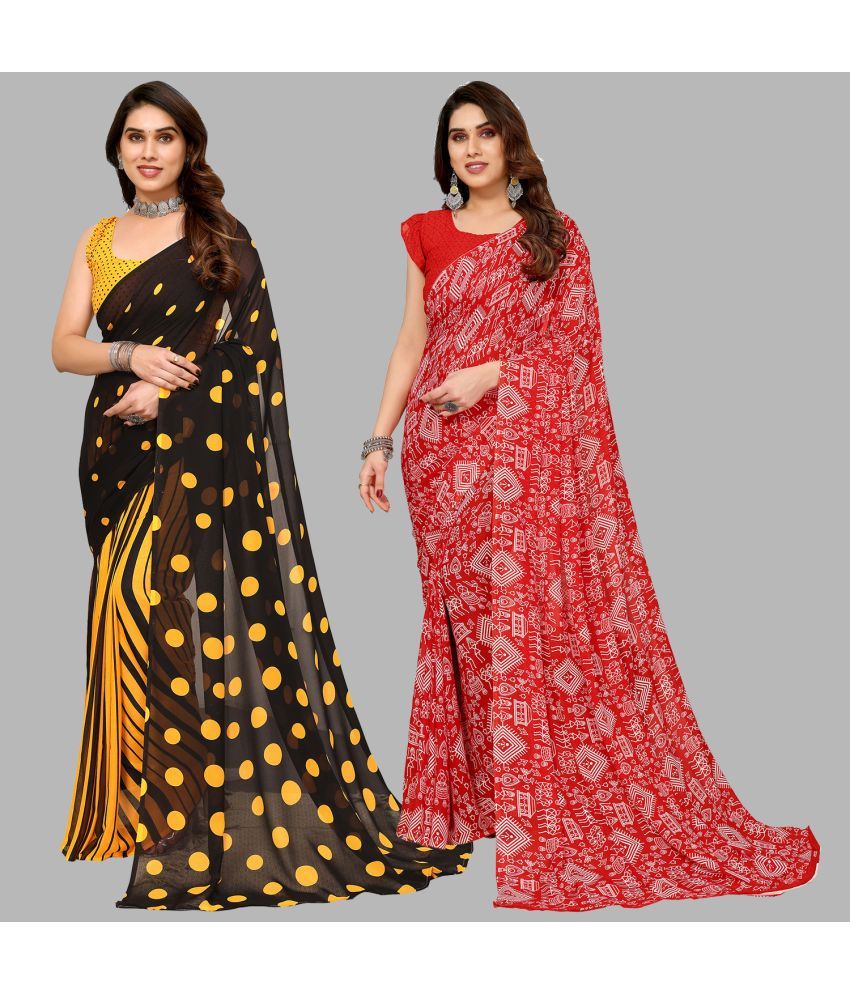     			Kashvi Sarees Georgette Printed Saree With Blouse Piece - Multicolor ( Pack of 2 )