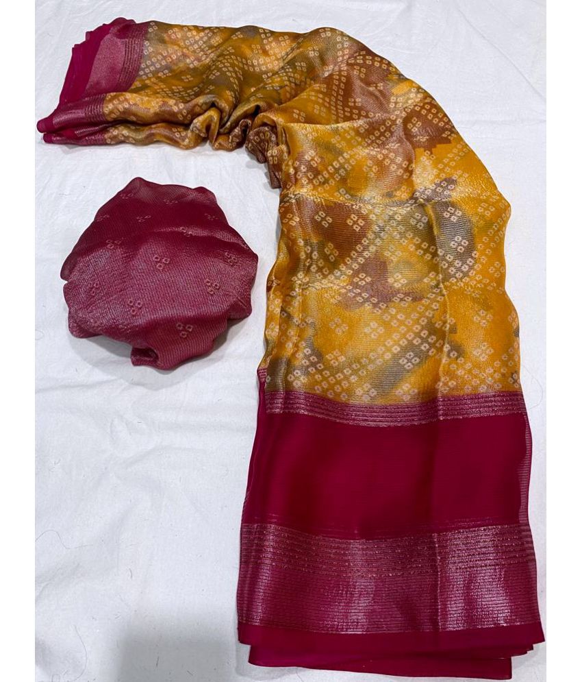     			NIKKARYA Chiffon Printed Saree With Blouse Piece - Mustard ( Pack of 1 )