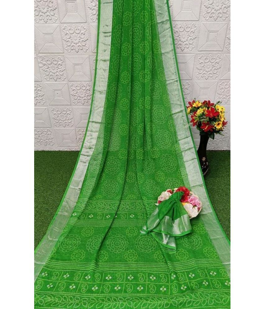     			NIKKARYA Chiffon Printed Saree With Blouse Piece - Green ( Pack of 1 )