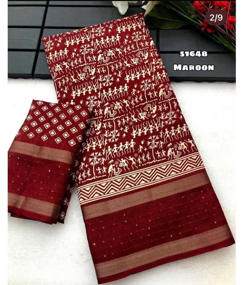     			NIKKARYA Silk Blend Woven Saree With Blouse Piece - Maroon ( Pack of 1 )