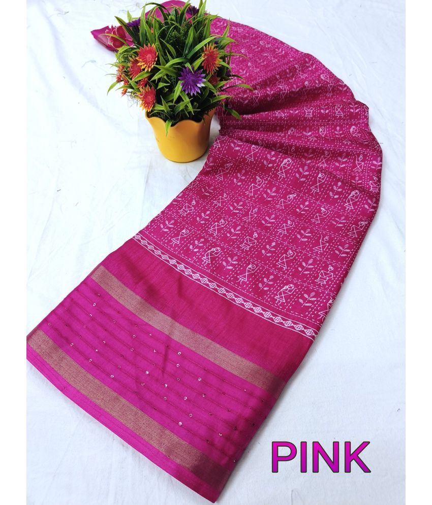     			NIKKARYA Silk Blend Woven Saree With Blouse Piece - Pink ( Pack of 1 )