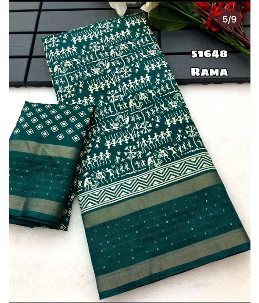     			NIKKARYA Silk Blend Woven Saree With Blouse Piece - Sea Green ( Pack of 1 )